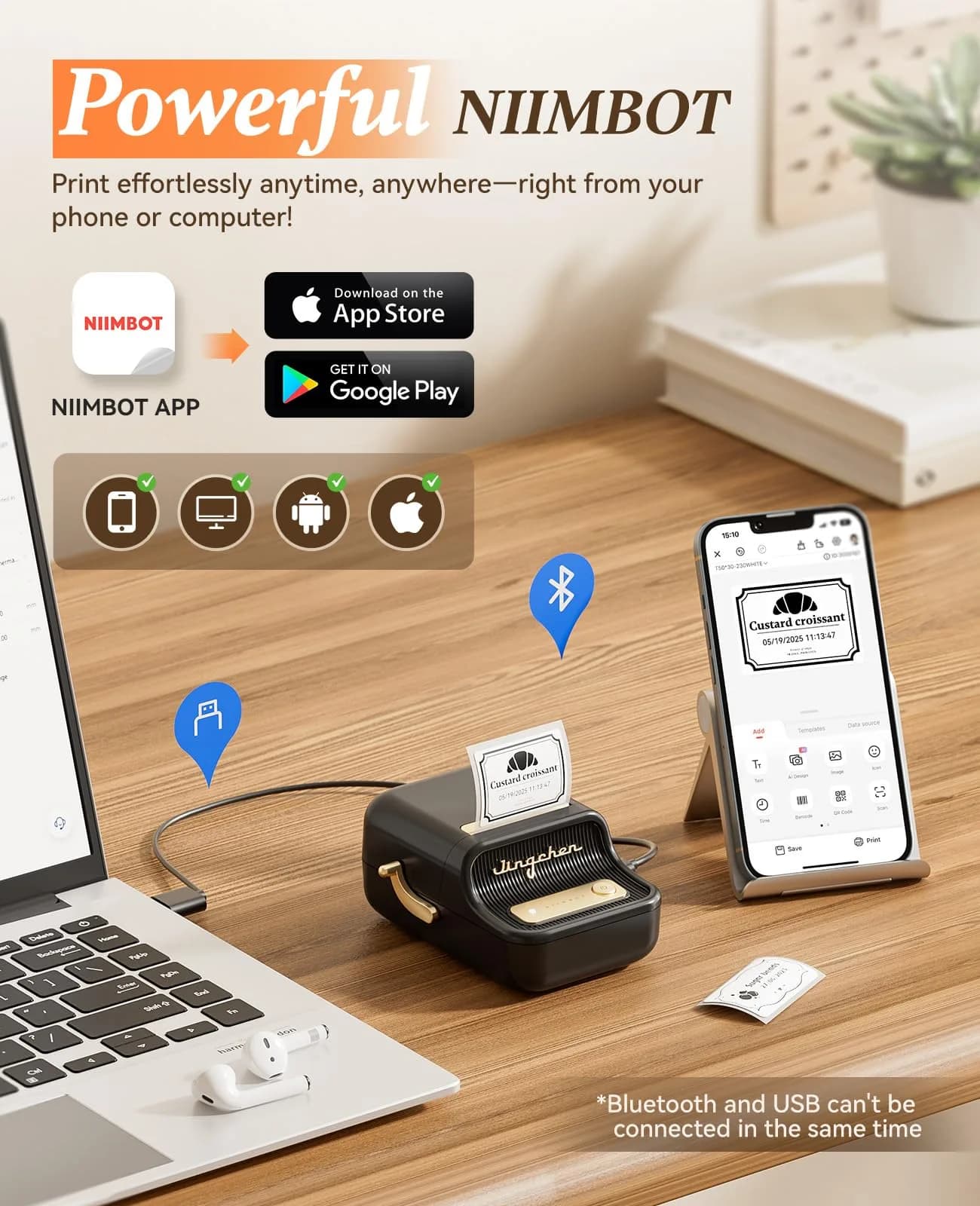 NIIMBOT B21 Label Maker Printer with 1 Pack 50x30mm White Labels | Portable Bluetooth iOS Android Compatible - view 7