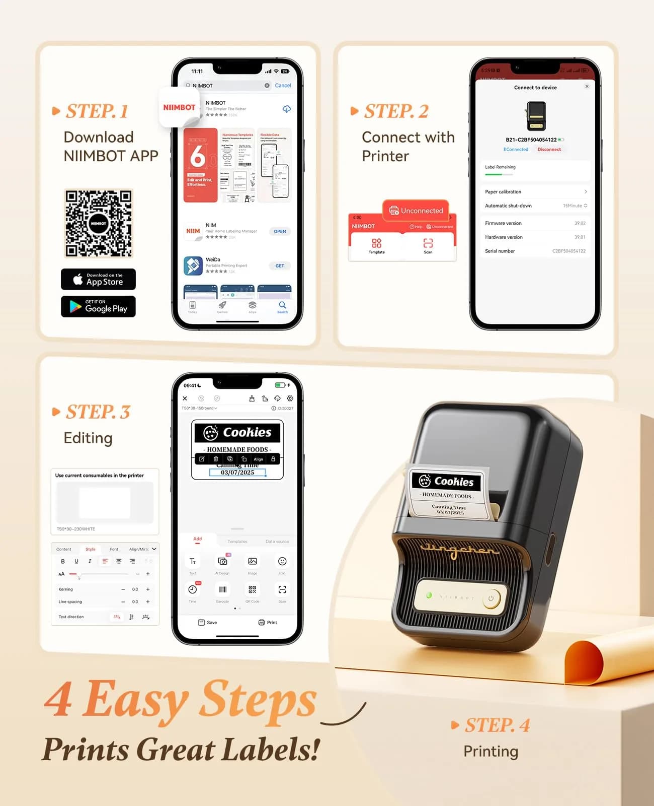 NIIMBOT B21 Label Maker Printer with 1 Pack 50x30mm White Labels | Portable Bluetooth iOS Android Compatible - view 8