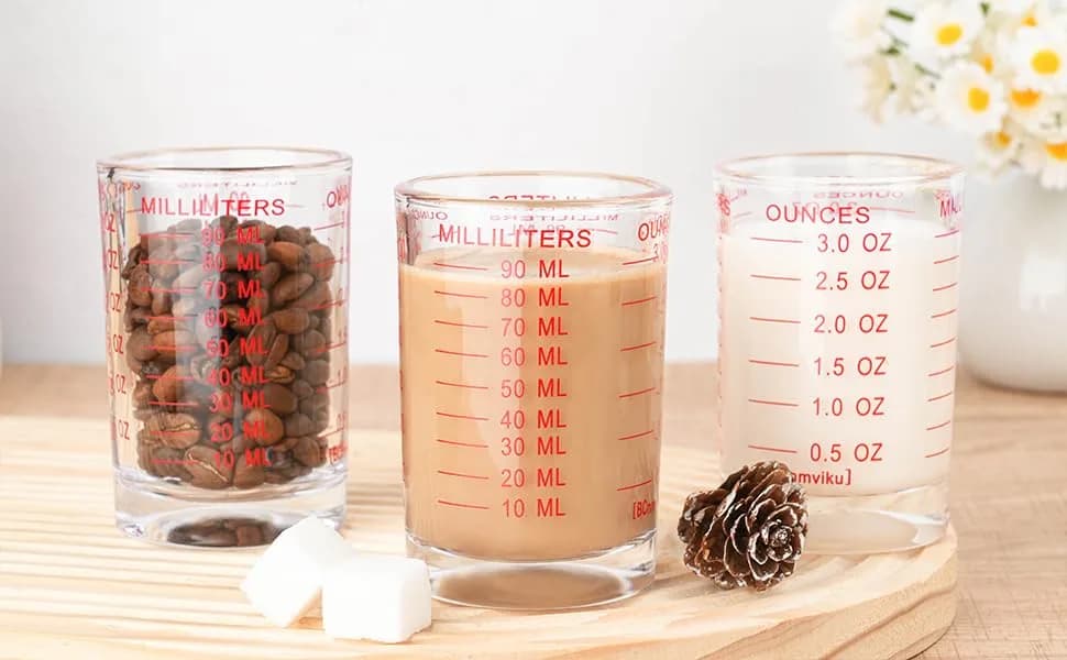 NCnnwovf 2 PACK Measuring Cup Shot Glass 90ML | Heavy Glass with Red Scale for Liquids & Dry thumbnail 4