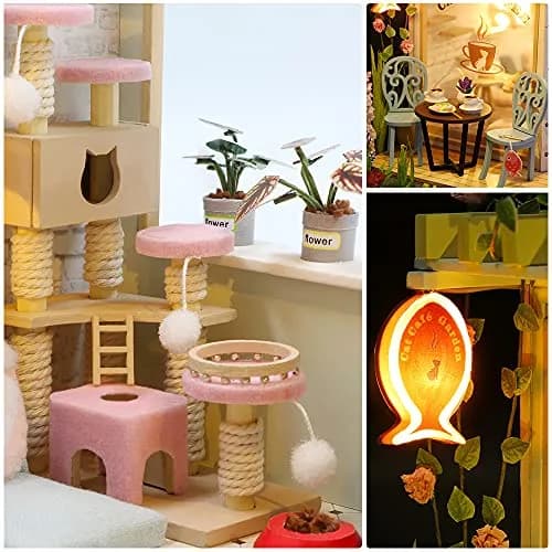 CUTEBEE Cat Coffee Garden DIY Dollhouse Miniature Kit with Furniture, 1.38 kg (3.06 lb) | Collectible Home Decor thumbnail 5