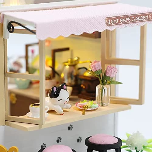CUTEBEE Cat Coffee Garden DIY Dollhouse Miniature Kit with Furniture, 1.38 kg (3.06 lb) | Collectible Home Decor thumbnail 6