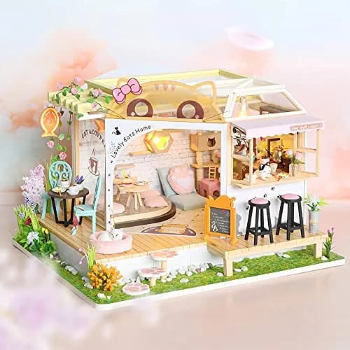 CUTEBEE Cat Coffee Garden DIY Dollhouse Miniature Kit with Furniture, 1.38 kg (3.06 lb) | Collectible Home Decor thumbnail 2