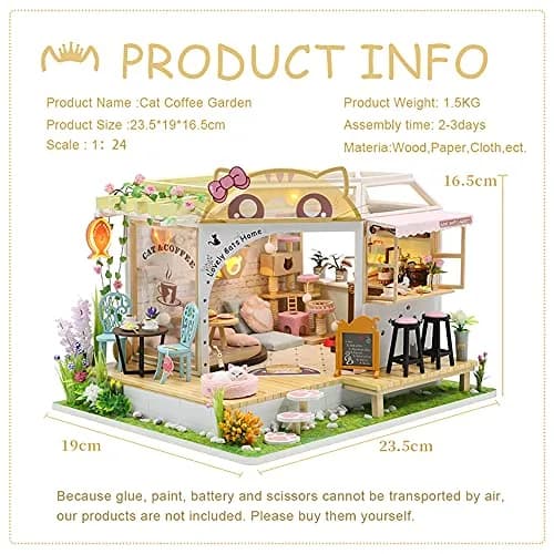 CUTEBEE Cat Coffee Garden DIY Dollhouse Miniature Kit with Furniture, 1.38 kg (3.06 lb) | Collectible Home Decor thumbnail 3