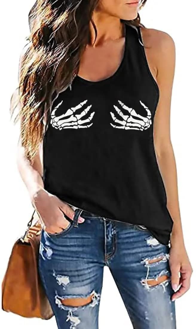 Fensajomon Skull Shirt for Women Sleeveless Printed Loose Workout Tank Top | Gothic Skull Design, Casual Fit, Summer Style