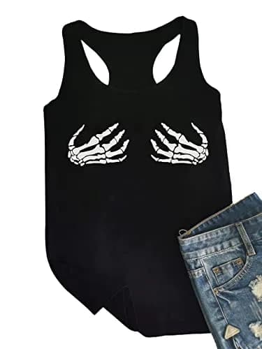 Fensajomon Skull Shirt for Women Sleeveless Printed Loose Workout Tank Top | Gothic Skull Design, Casual Fit, Summer Style thumbnail 2