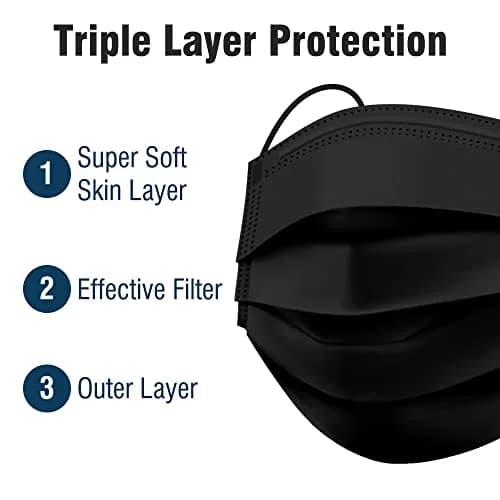 WECARE 50 Box, Individually-Wrapped Masks - Jet Black | 3 Ply Disposable Face Masks for Adults & Kids thumbnail 4