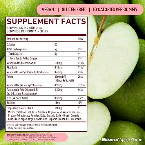 8G Supergreens Daily Gummies, Apple, 50 Servings | Supports Metabolism & Immunity thumbnail 4