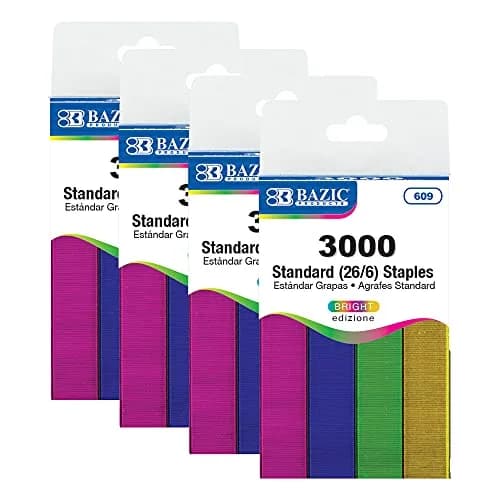 BAZIC PRODUCTS Standard Staples 26/6 Metallic Colors 3000 Ct (4-Pack) | Galvanized Steel for Reliable Fastening thumbnail 1