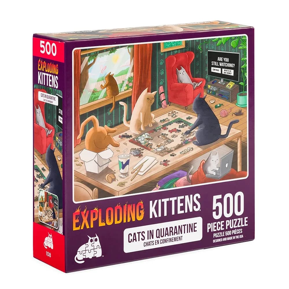Exploding Kittens Cats in Quarantine 500 Piece Jigsaw Puzzle | Funny Cat-Themed Art for All Ages — Cats in Quarantine - 500 Piece