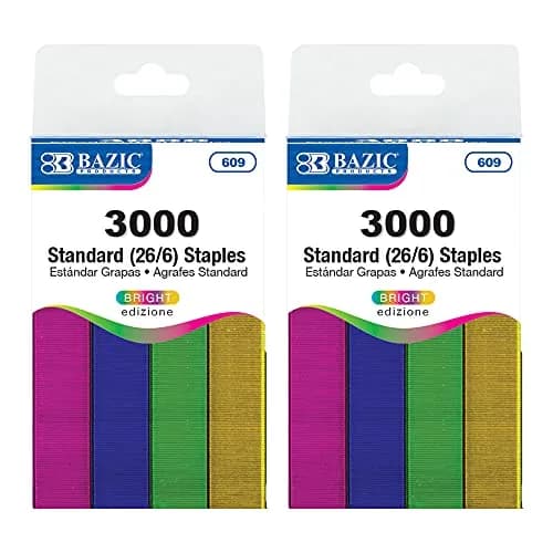 BAZIC PRODUCTS Standard Staples 26/6 Metallic Colors 3000 Ct (2-Pack) | Authentic USA Import for Office & School thumbnail 1