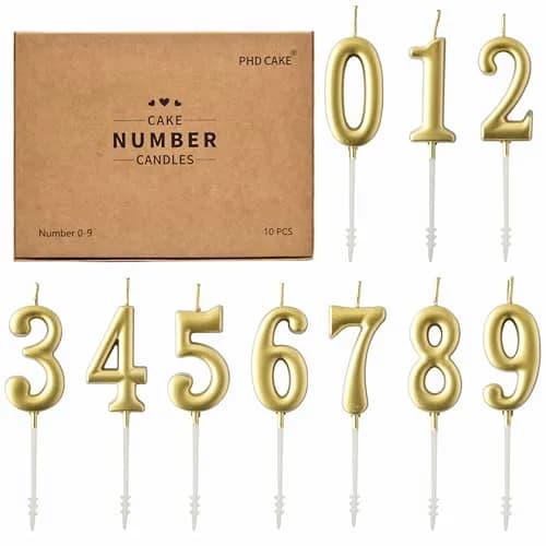 PHD CAKE Gold Numeral Birthday Candles 0-9, 11 cm (4.33 in) | Smokeless, Odorless, Glitter Cake Topper thumbnail 1