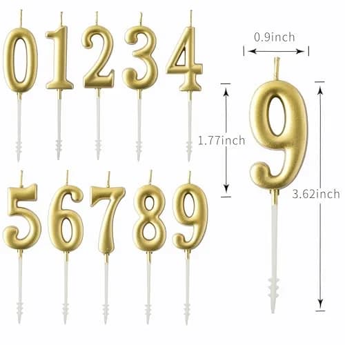 PHD CAKE Gold Numeral Birthday Candles 0-9, 11 cm (4.33 in) | Smokeless, Odorless, Glitter Cake Topper thumbnail 6