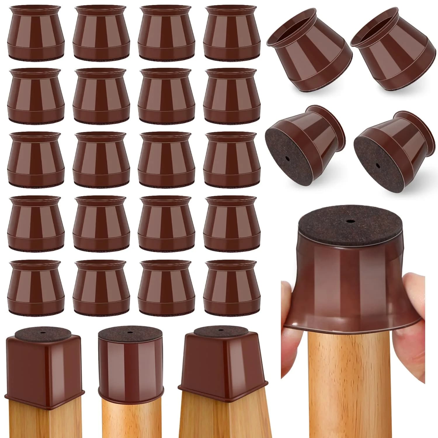Ansible 24 Pcs Round Chair Leg Floor Protectors L Size 33-50mm Black | Protect Hardwood & Tile Floors — Brown