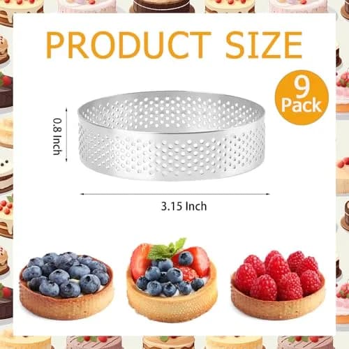 Frcctre 9 Pack 8cm (3.15 Inch) Stainless Steel Tart Rings | Perforated Molds for Tarts, Cakes & Desserts thumbnail 2