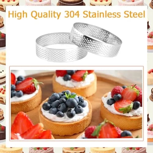Frcctre 9 Pack 8cm (3.15 Inch) Stainless Steel Tart Rings | Perforated Molds for Tarts, Cakes & Desserts thumbnail 3