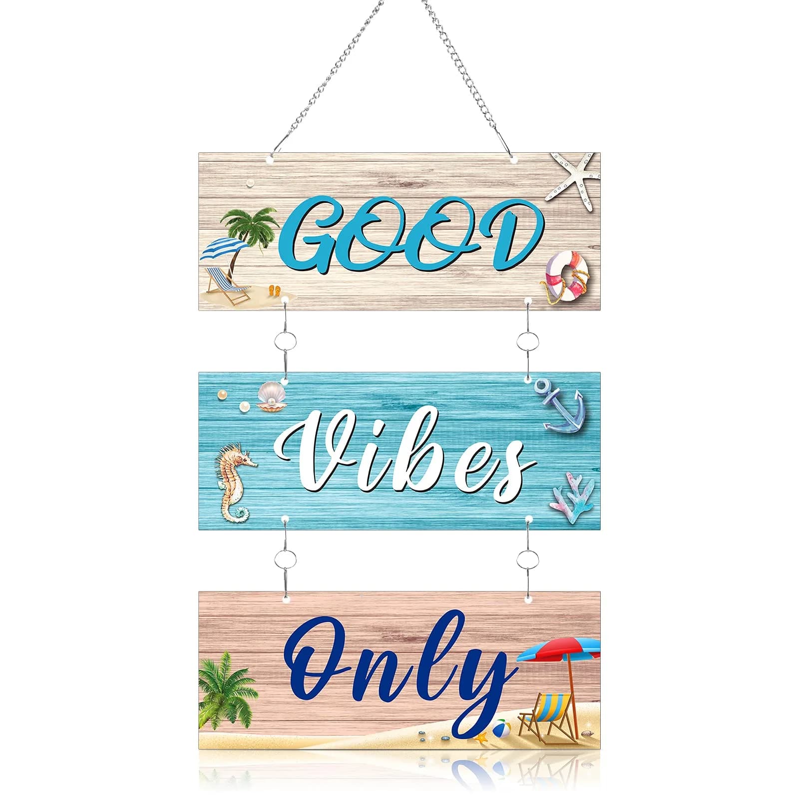 Hotop Metal Coastal Beach Wall Art Decor Good Vibes Only Sign 10 x 4 Inch | Vintage Style Beach Theme — Multicolor