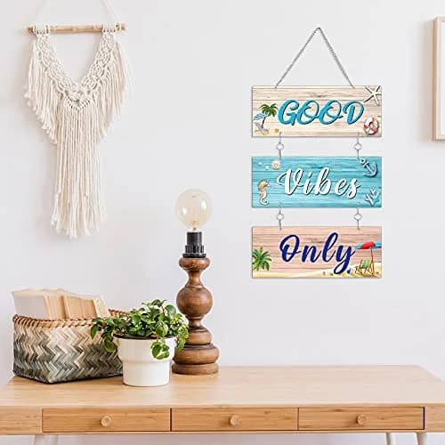 Hotop Metal Coastal Beach Wall Art Decor Good Vibes Only Sign 10 x 4 Inch | Vintage Style Beach Theme thumbnail 6