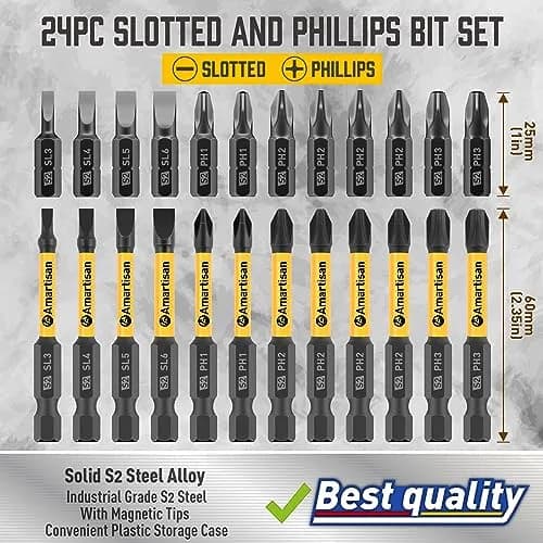 Amartisan 24-Piece Slotted Phillips Drill Bit Set, S2 Alloy Steel, Magnetic Tips, 2.3" Long with Storage Box | Heavy Duty Power Drill Bits for DIY & Professional Use thumbnail 5