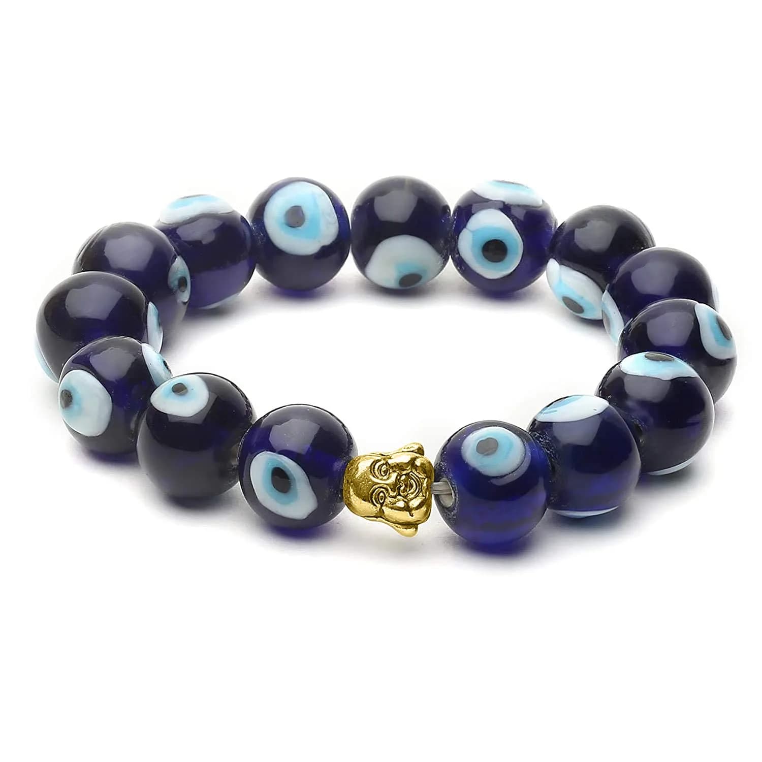 Arihant Gems & Jewels Healing Crystal Stretch Bracelet 19 cm (7.5 in) | Gemstone Reiki Yoga Unisex — Evil Eye With Golden Buddha
