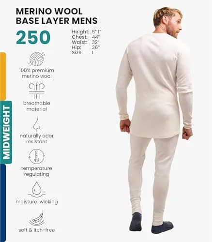 Merino.tech 100% Merino Wool Base Layer Men Set | Thermal Underwear for Men, X-Large, 250 Merinos, All-Season Comfort thumbnail 2