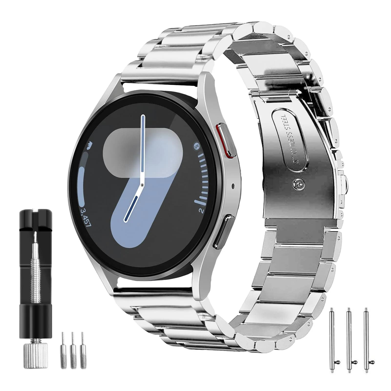 SPGUARD Metal Band Compatible with Samsung Galaxy Watch 7 6 5 4 Classic 40mm/42mm/43mm/44mm/45mm/46mm/47mm Silver | Adjustable Stainless Steel Strap - main product image