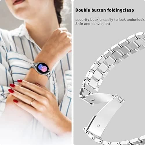 SPGUARD Metal Band Compatible with Samsung Galaxy Watch 7 6 5 4 Classic 40mm/42mm/43mm/44mm/45mm/46mm/47mm Silver | Adjustable Stainless Steel Strap thumbnail 5