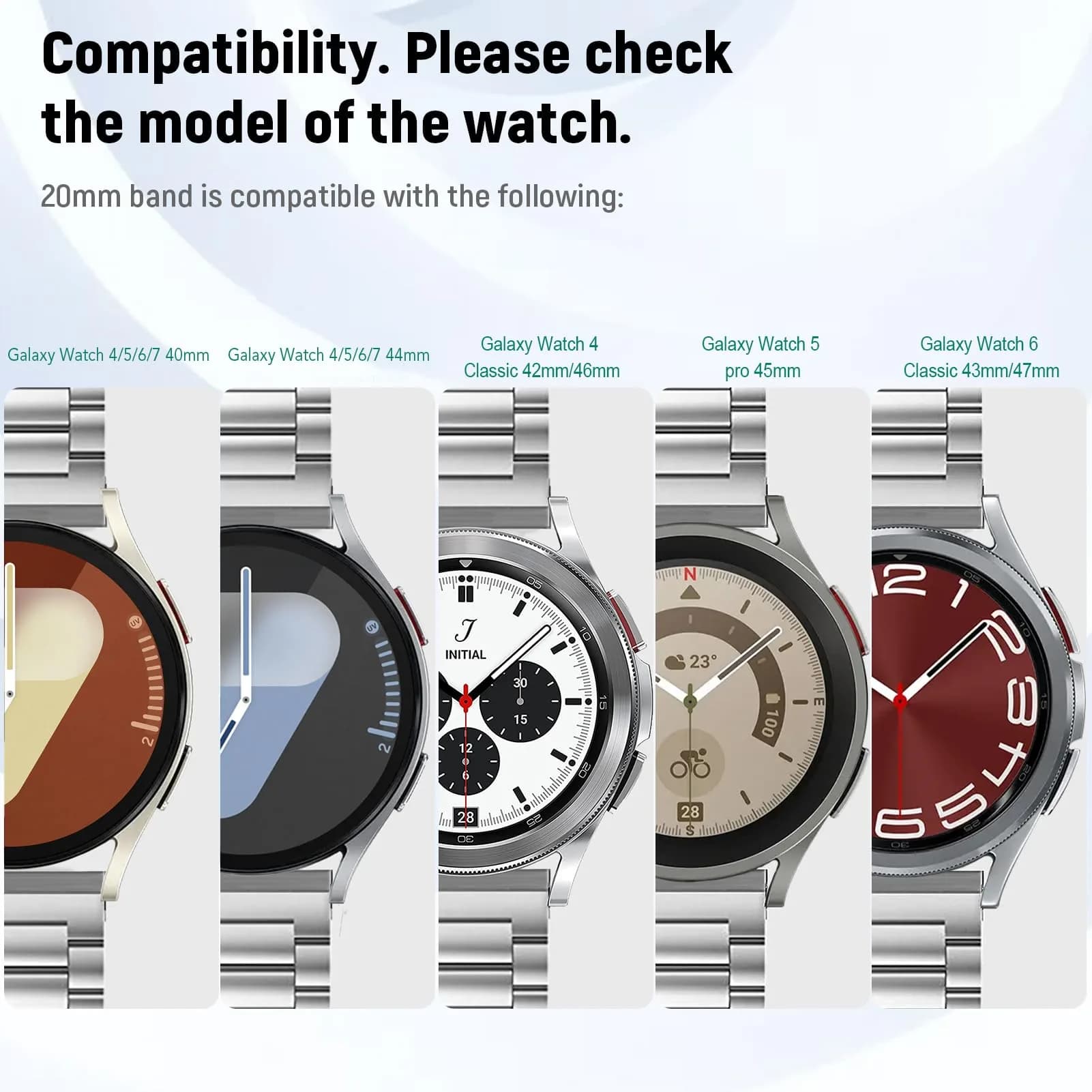 SPGUARD Metal Band Compatible with Samsung Galaxy Watch 7 6 5 4 Classic 40mm/42mm/43mm/44mm/45mm/46mm/47mm Silver | Adjustable Stainless Steel Strap - view 2