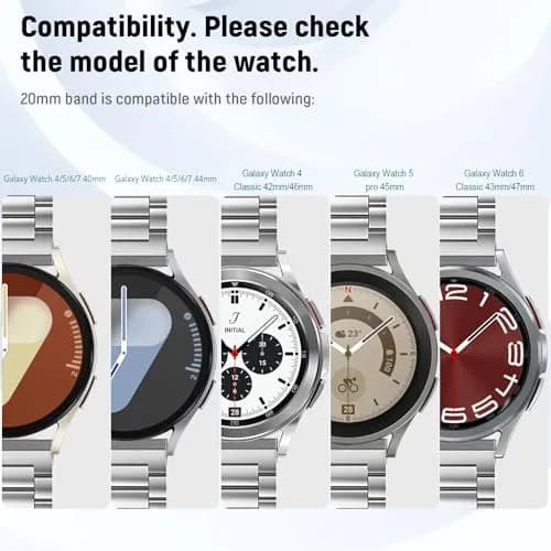 SPGUARD Metal Band Compatible with Samsung Galaxy Watch 7 6 5 4 Classic 40mm/42mm/43mm/44mm/45mm/46mm/47mm Silver | Adjustable Stainless Steel Strap thumbnail 2