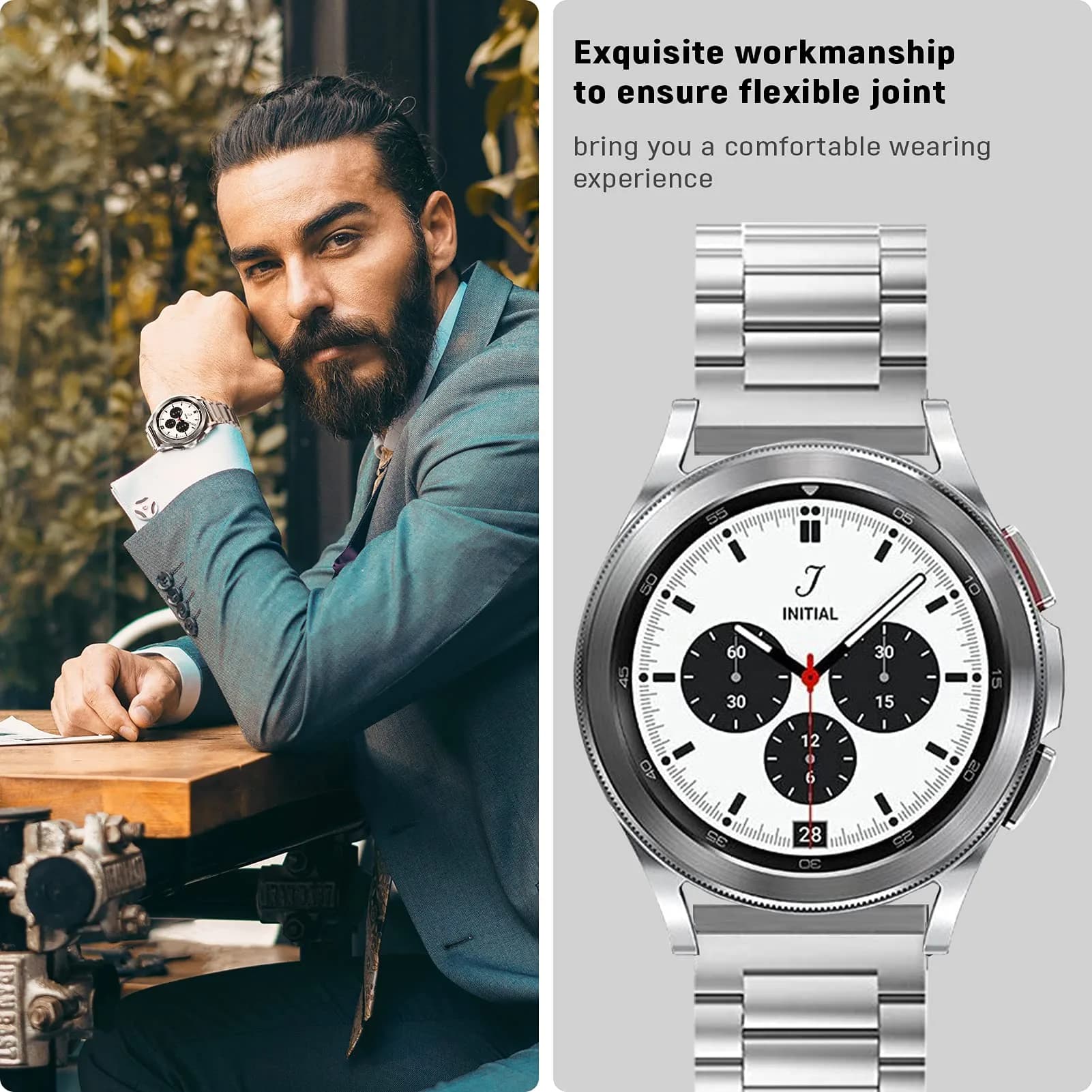 SPGUARD Metal Band Compatible with Samsung Galaxy Watch 7 6 5 4 Classic 40mm/42mm/43mm/44mm/45mm/46mm/47mm Silver | Adjustable Stainless Steel Strap - view 4