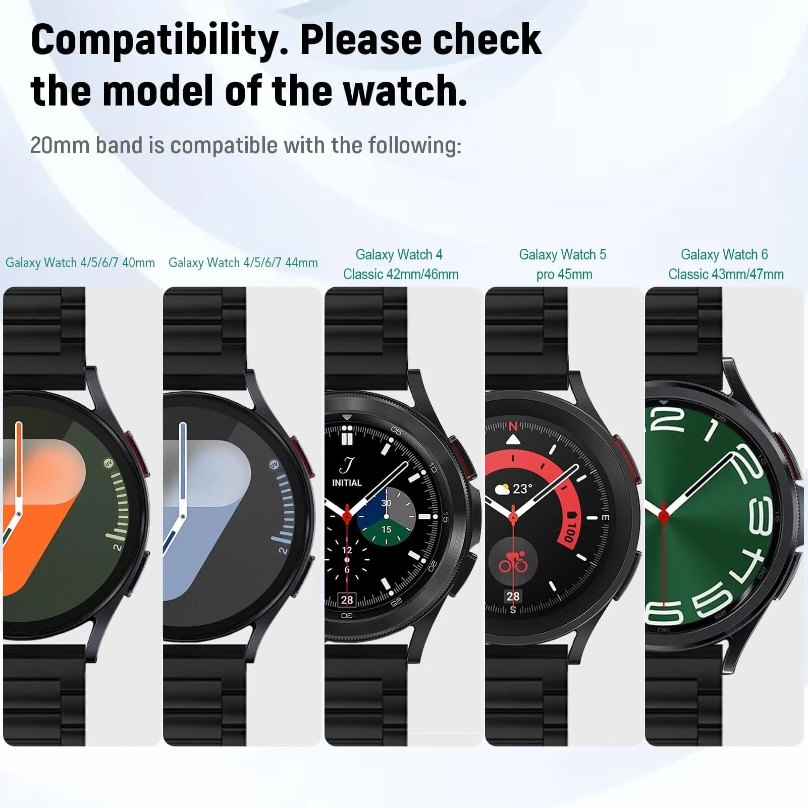 SPGUARD Metal Band Compatible with Samsung Galaxy Watch 7 6 5 4 Classic 40mm/44mm/45mm/42mm/46mm/43mm/47mm Black | Business Stainless Steel Casual Strap - view 2