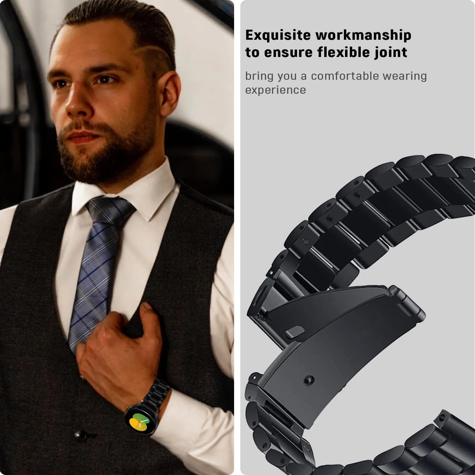 SPGUARD Metal Band Compatible with Samsung Galaxy Watch 7 6 5 4 Classic 40mm/44mm/45mm/42mm/46mm/43mm/47mm Black | Business Stainless Steel Casual Strap - view 4