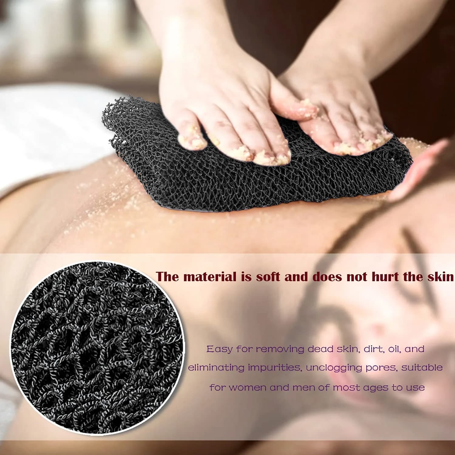 JASSINS African Net Sponge Black | 170cm (66in) Stretched Length | Exfoliating Body Shower Scrubber - view 7