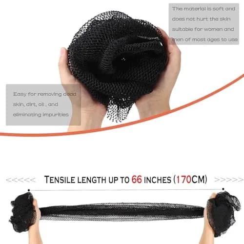 JASSINS African Net Sponge Black | 170cm (66in) Stretched Length | Exfoliating Body Shower Scrubber thumbnail 3