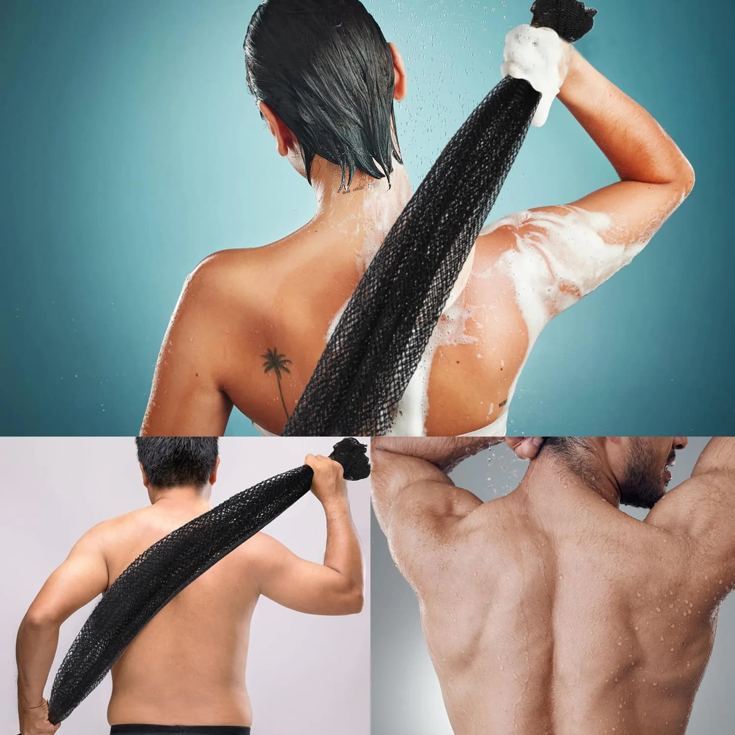 JASSINS African Net Sponge Black | 170cm (66in) Stretched Length | Exfoliating Body Shower Scrubber - view 4