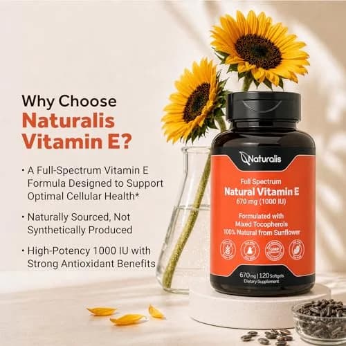 Naturalis Sunflower Vitamin E 670mg (1000 IU) | Natural Skin & Immune Support | 120 Softgels thumbnail 4
