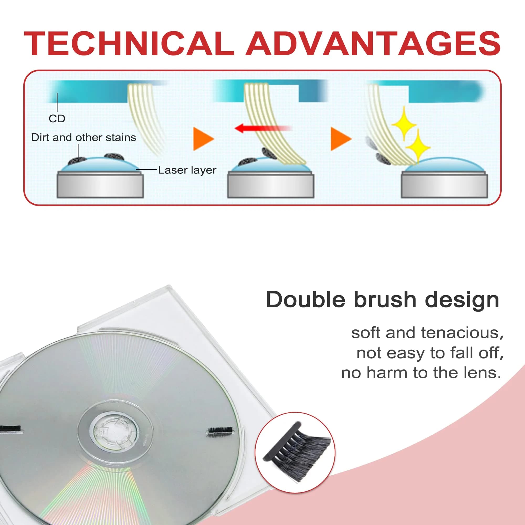 Nicer CD/VCD/DVD Player Cleaner Kit with Double Brush System, 10ml (0.34 Fl Oz) | Restores Playback Quality - view 3