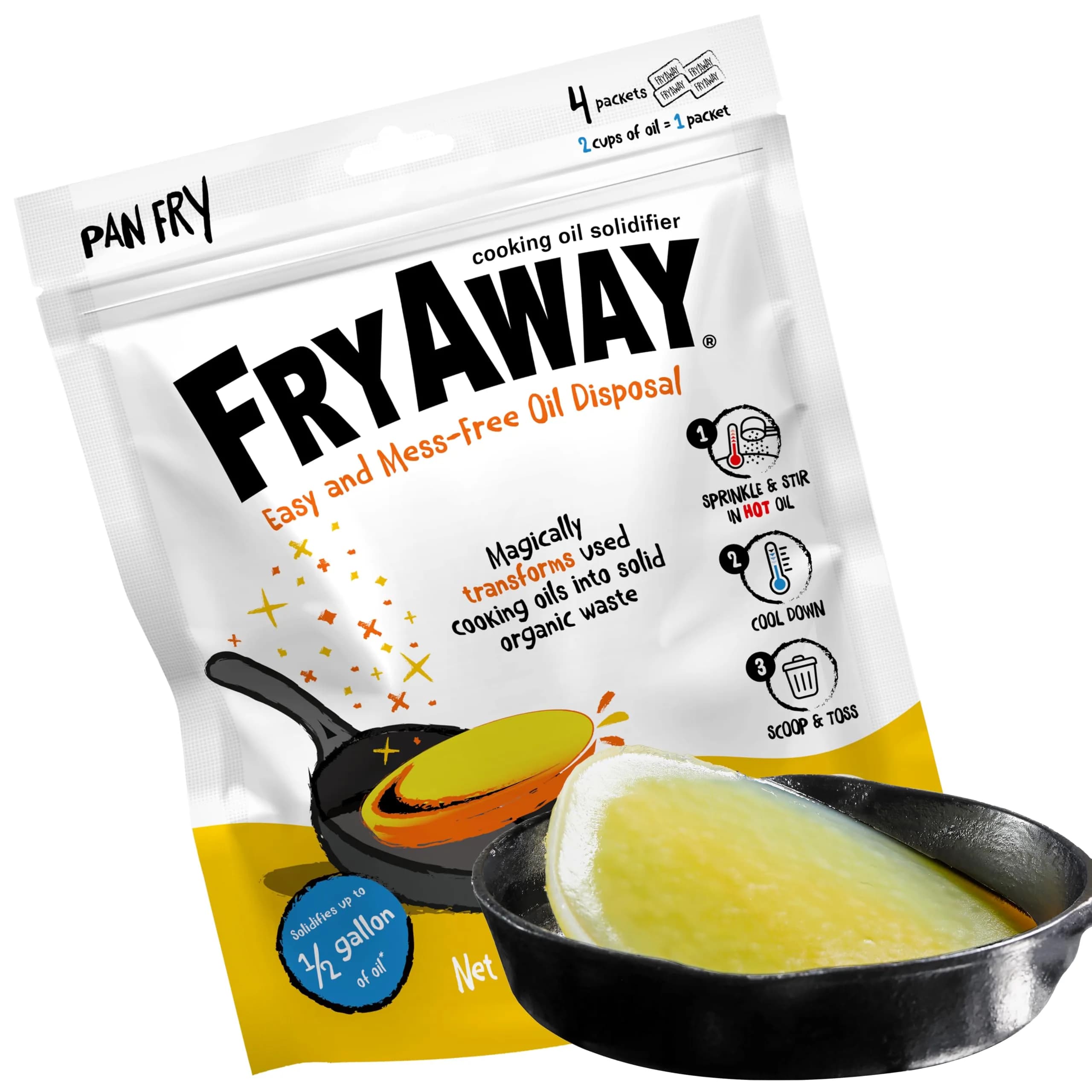 FryAway Pan Fry Oil Solidifier 4 Packets | Solidifies 8 Cups, Shark Tank