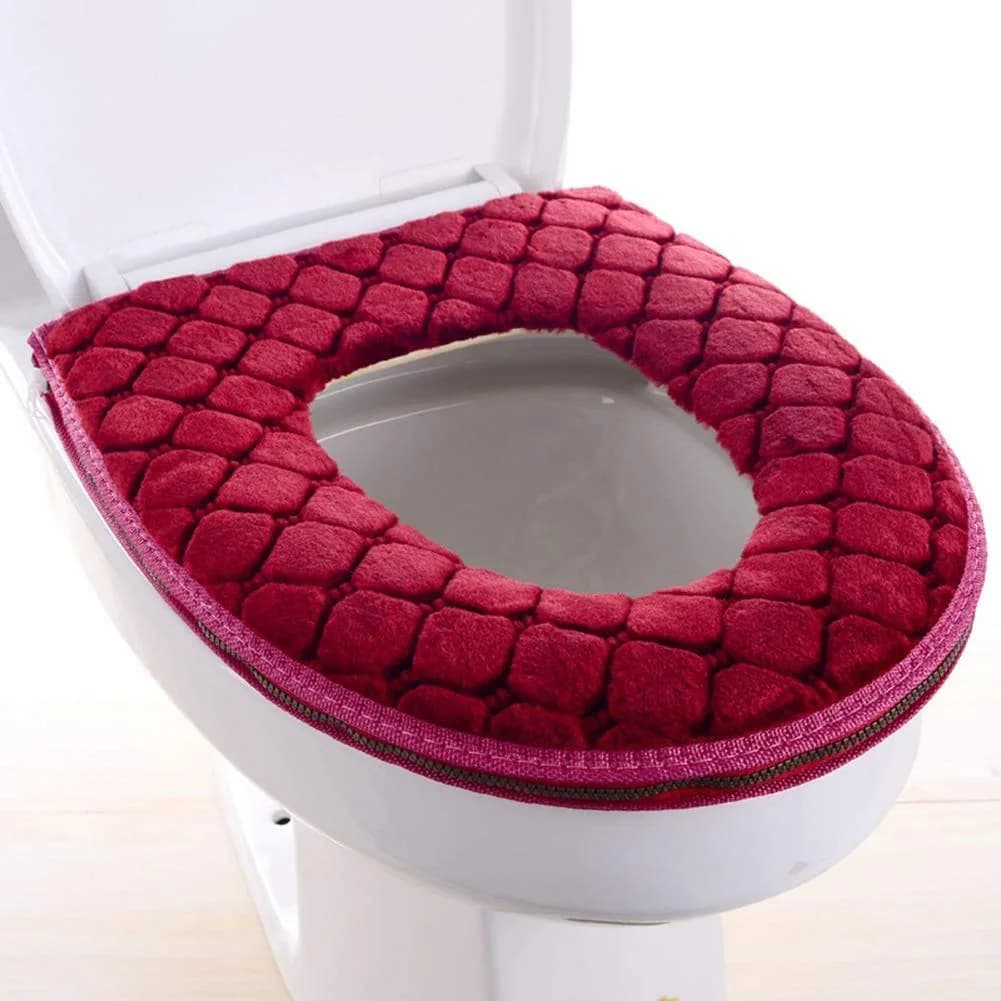 WDSHCR Toilet Seat Cover for Bathroom | Soft Thicker Warmer Washable Cushion with Zipper (Red)