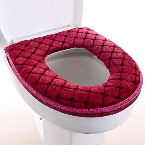 WDSHCR Toilet Seat Cover for Bathroom | Soft Thicker Warmer Washable Cushion with Zipper (Red) thumbnail 1