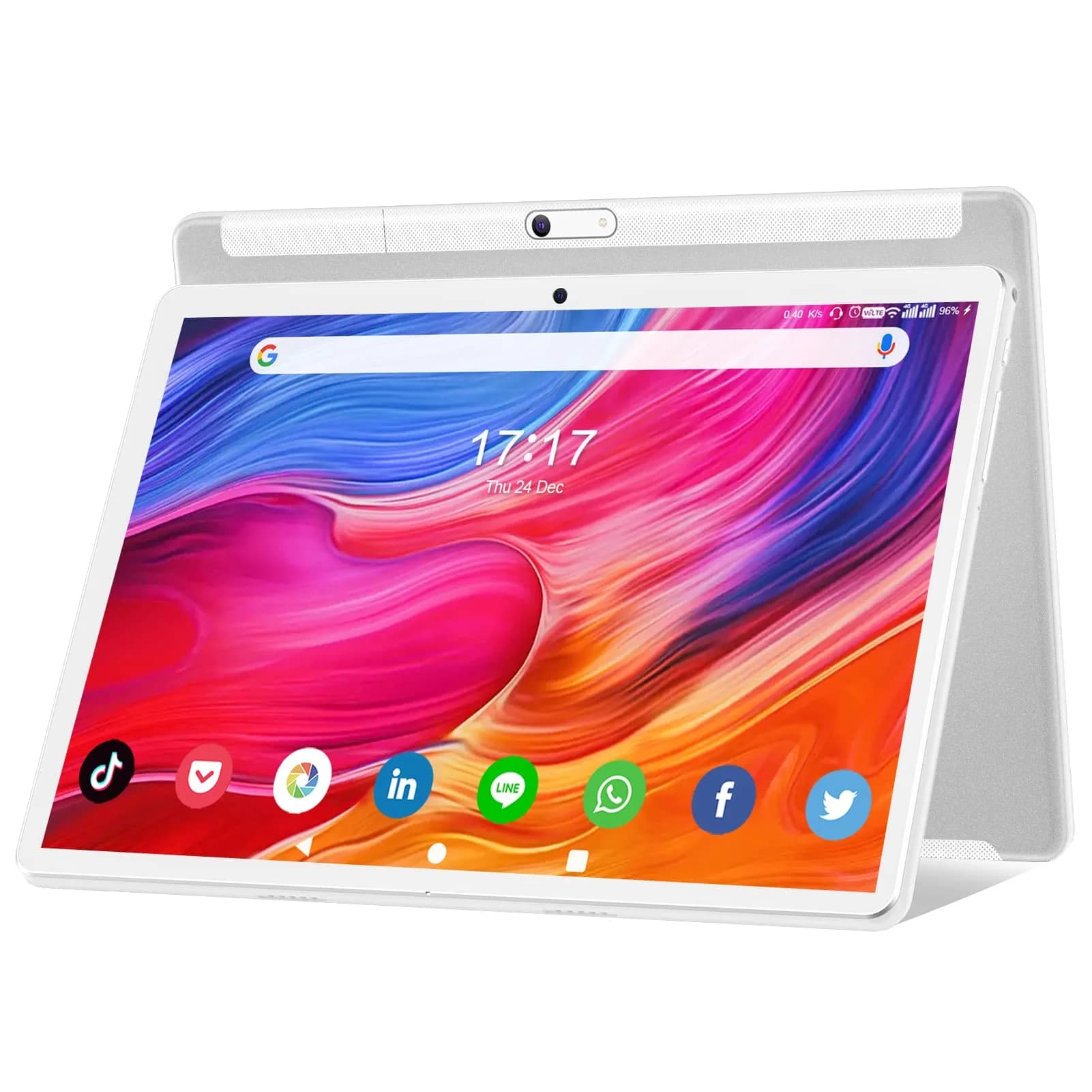 FEONAL 10.1 inch Android Tablet 2024 Octa-Core 64GB Silver | Full HD IPS Display, 8H Battery, Dual Cameras