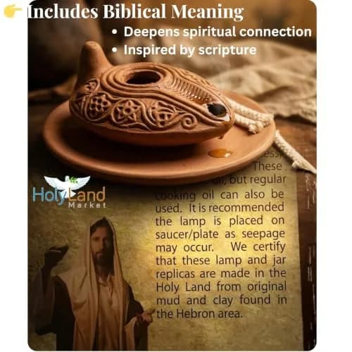 Holy Land Market Biblical Clay Oil Lamp Set, Byzantine Style, Plate, Wicks | Handcrafted Faith Symbol (120 chars) thumbnail 4