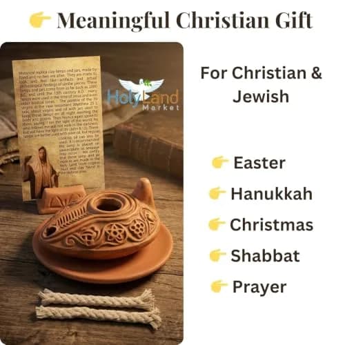 Holy Land Market Biblical Clay Oil Lamp Set, Byzantine Style, Plate, Wicks | Handcrafted Faith Symbol (120 chars) thumbnail 7