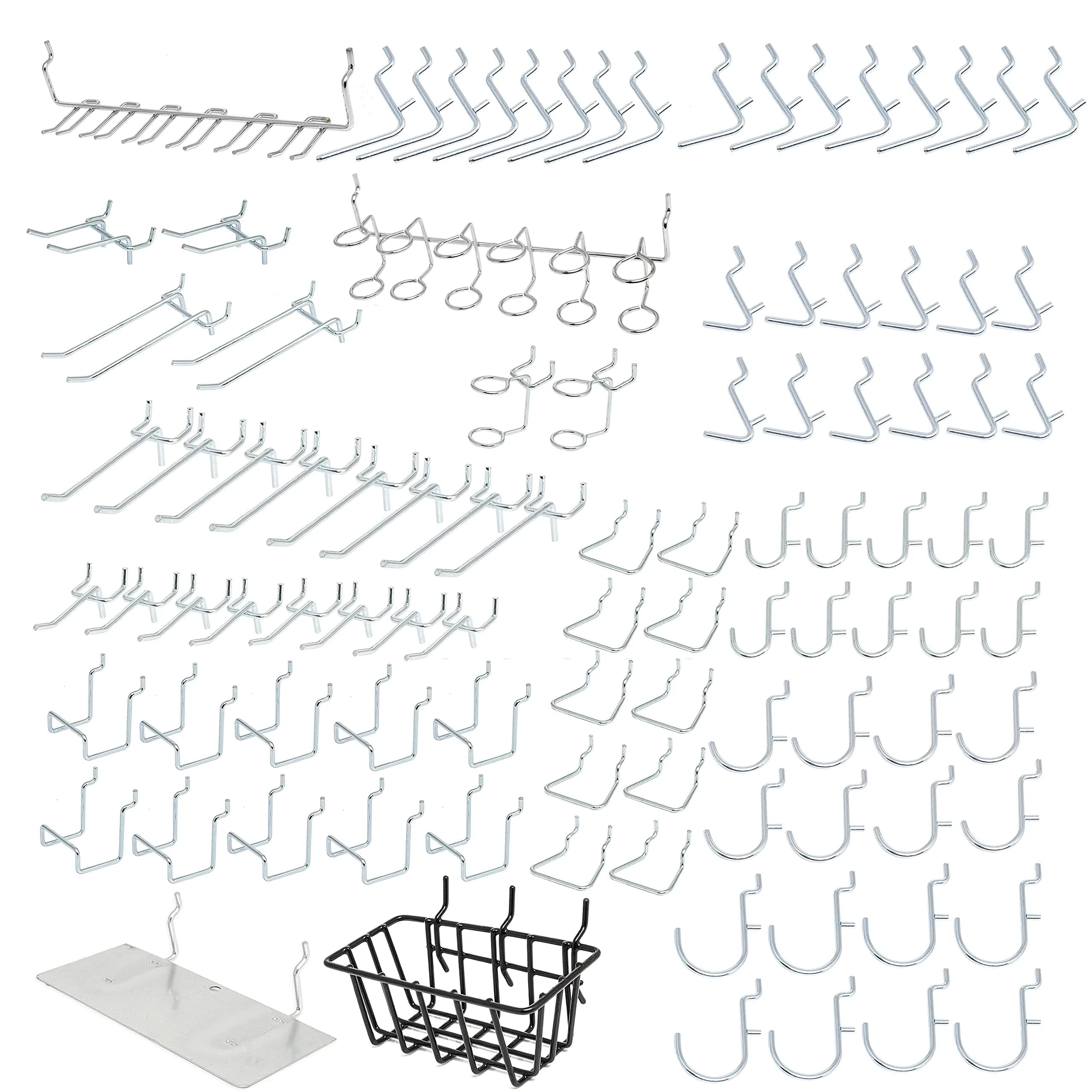 Hiltex 50-Piece Heavy Duty Pegboard Hook Assortment Set | Organize Tools, Garage, Workshops — 100 Piece: Hooks, Basket, and Tray