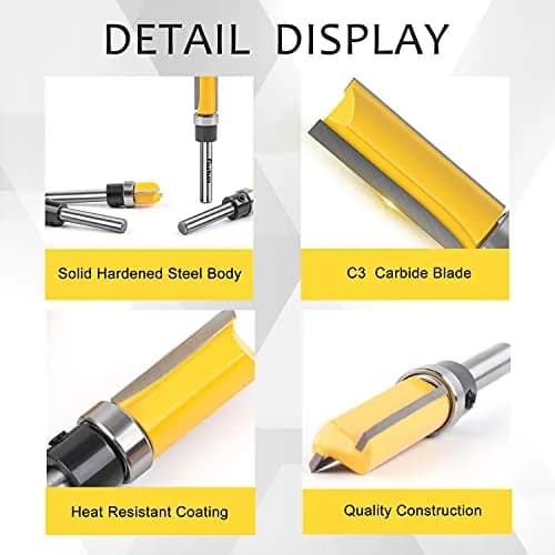 Flytuo 4-Piece Pattern Flush Trim Router Bit Set 1/4" Shank, 1/2" (12.7mm) Cutting Dia | Professional Carbide Top Bearing Kit thumbnail 4
