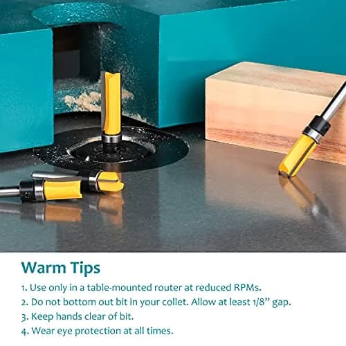 Flytuo 4-Piece Pattern Flush Trim Router Bit Set 1/4" Shank, 1/2" (12.7mm) Cutting Dia | Professional Carbide Top Bearing Kit thumbnail 7
