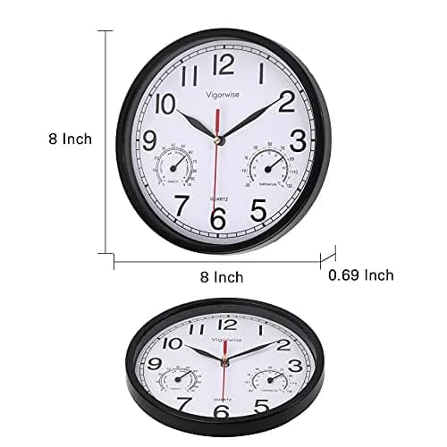 Vigorwise 8 Inch White Wall Clock Sweep Silent Wall Clocks with Temperature thumbnail 4