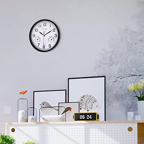 Vigorwise 8 Inch White Wall Clock Sweep Silent Wall Clocks with Temperature thumbnail 7