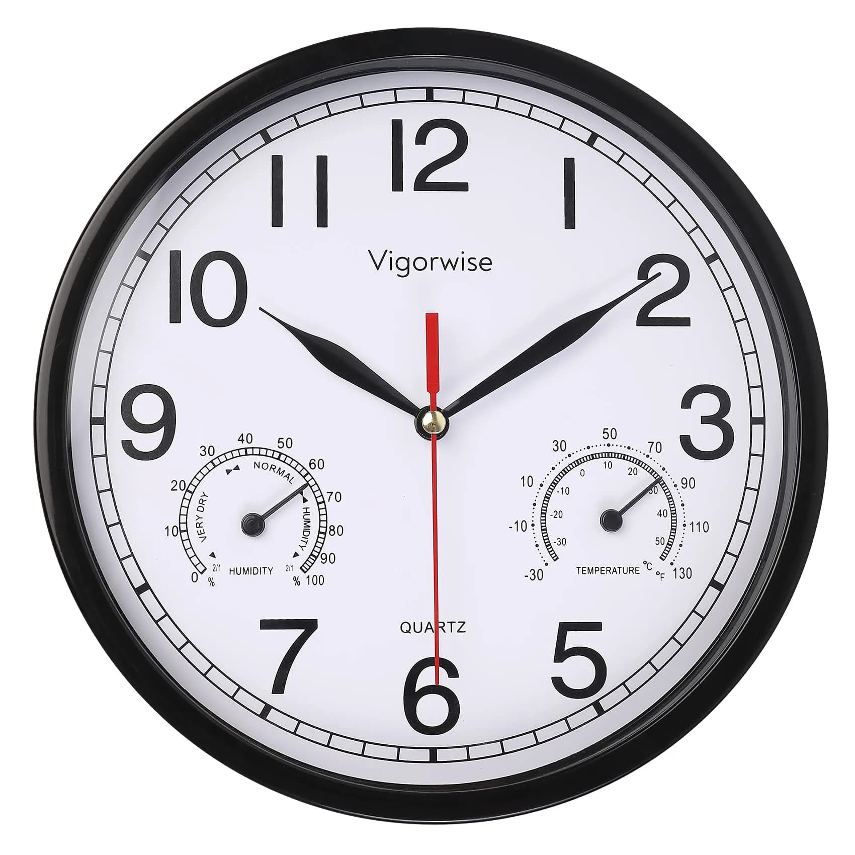 Vigorwise 8 Inch White Wall Clock Sweep Silent Wall Clocks with Temperature - main product image