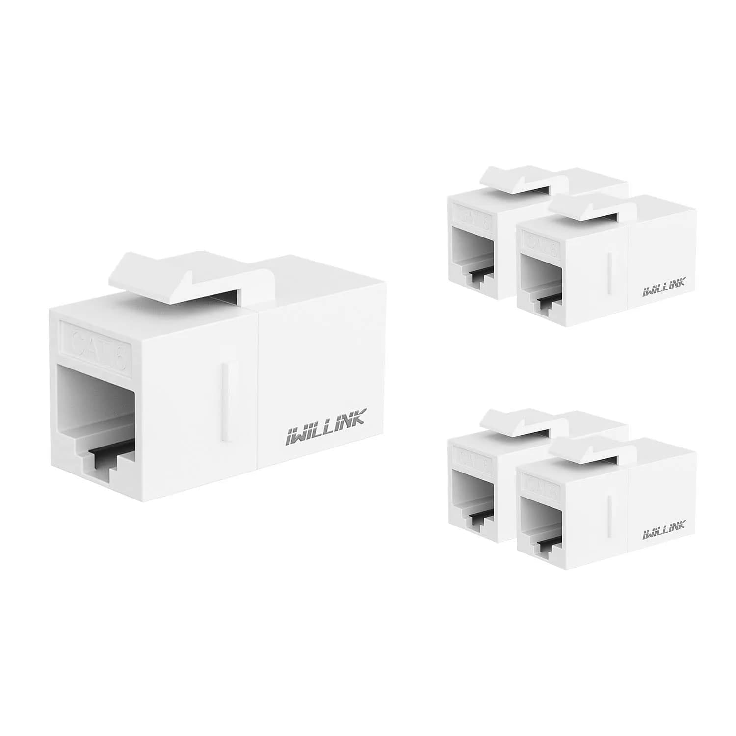 iwillink Cat6 Keystone Coupler 5-Pack, White | Connects Two Ethernet Cables for Stable Gigabit Speeds - main product image