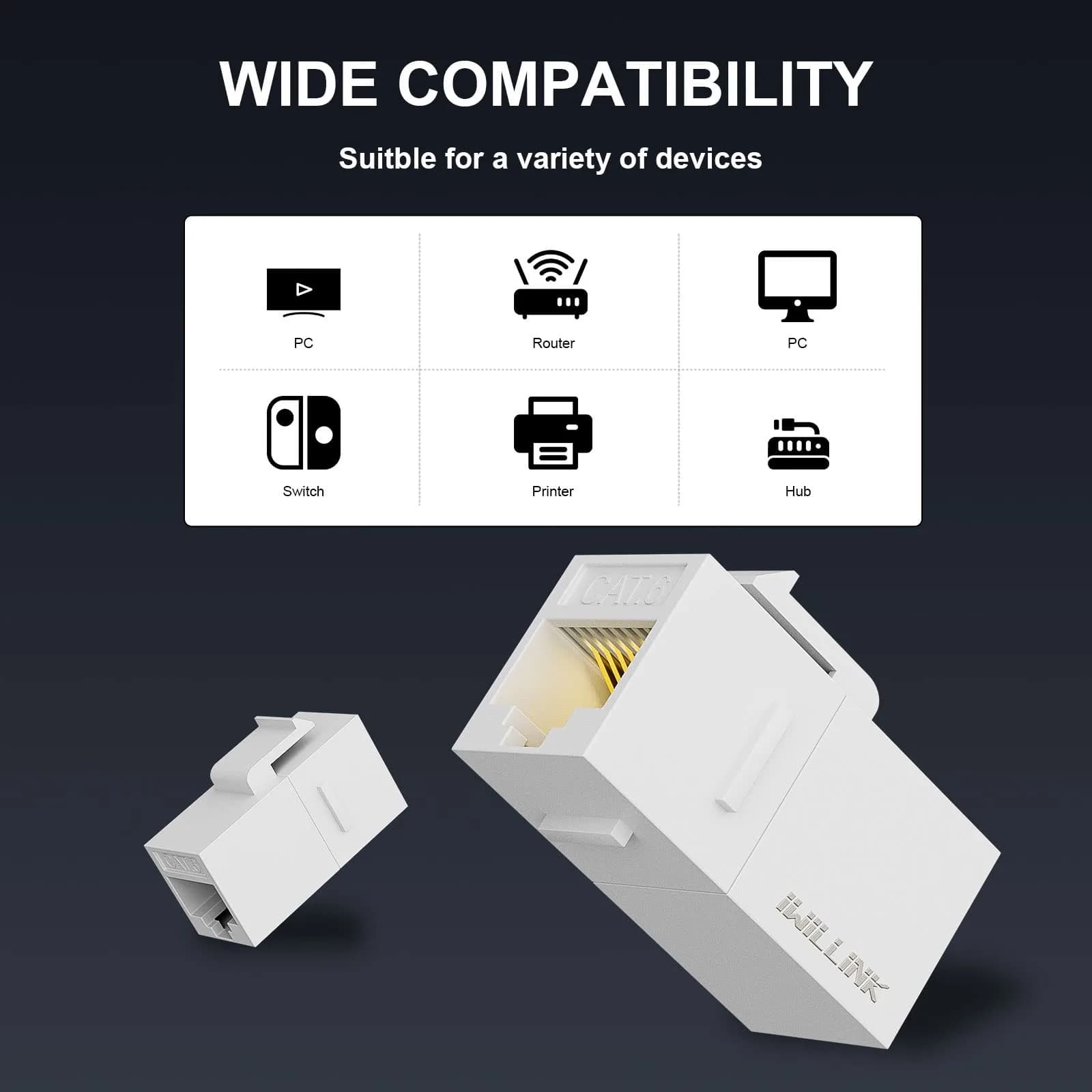 iwillink Cat6 Keystone Coupler 5-Pack, White | Connects Two Ethernet Cables for Stable Gigabit Speeds - view 3